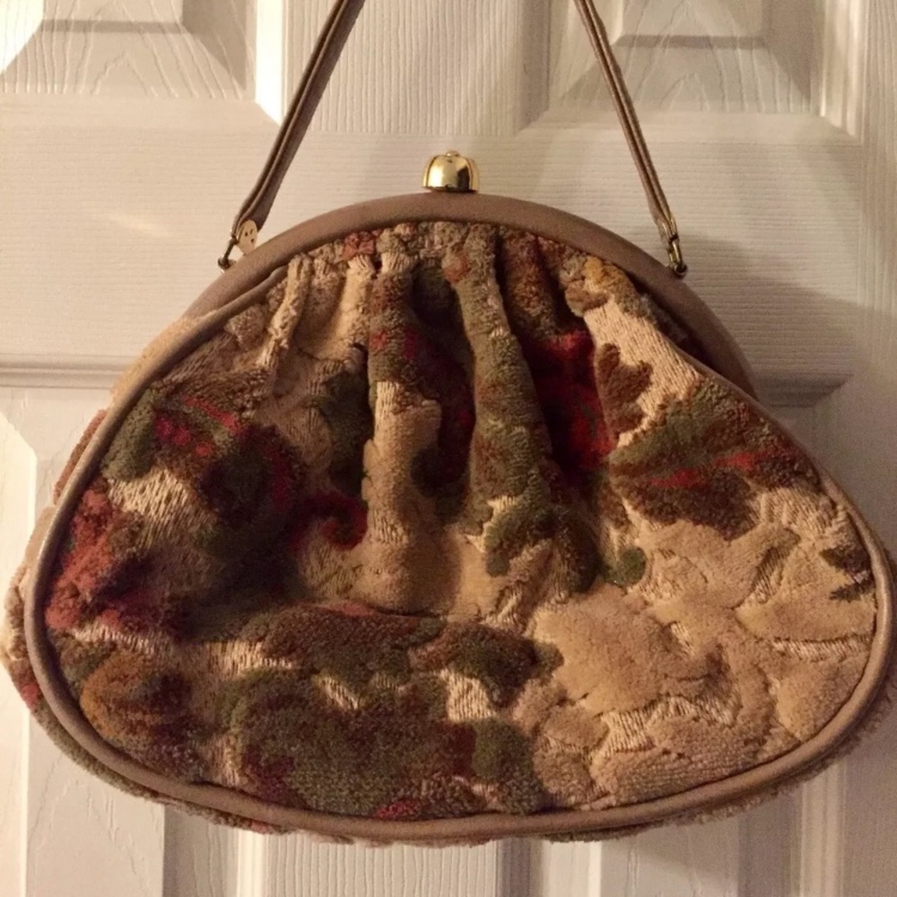 Vintage Velour Style Print Handbag Tote